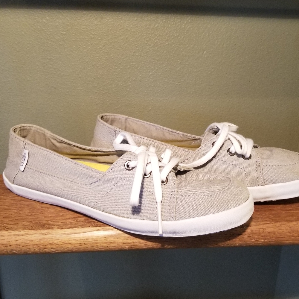VANS Off The Wall Canvas Lace Up Flats Womens Gray Shoes US 8